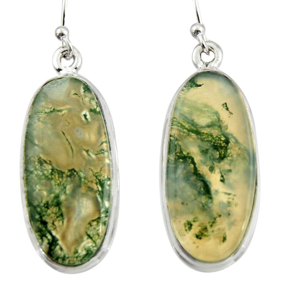 18.54cts natural green moss agate 925 sterling silver dangle earrings d47544