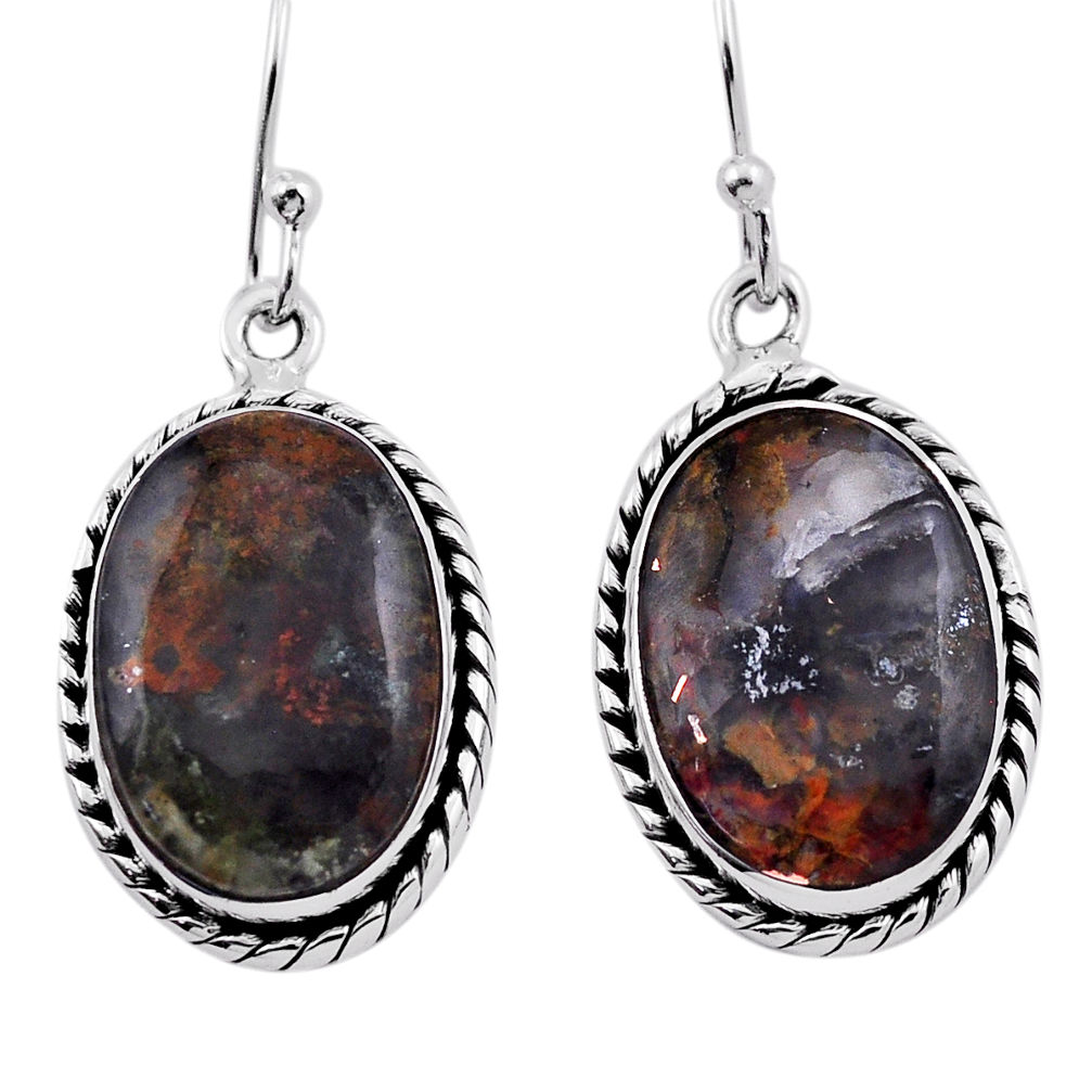 14.63cts natural green moss agate 925 sterling silver dangle earrings n39622