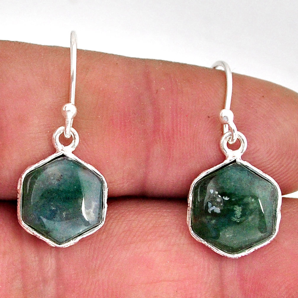 8.01cts natural green moss agate 925 sterling silver dangle earrings y75484