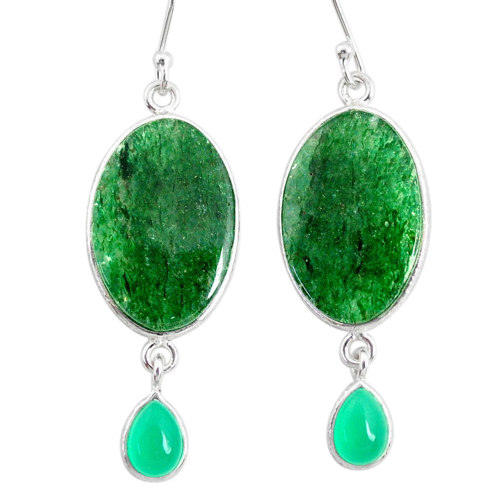 20.40cts natural green moss agate chalcedony 925 silver dangle earrings r86762