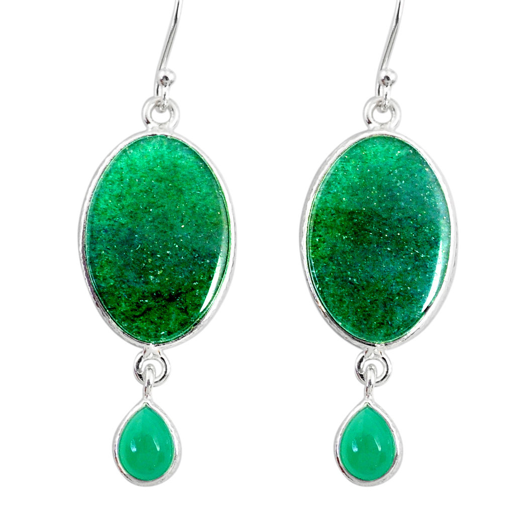 17.96cts natural green moss agate chalcedony 925 silver dangle earrings r86766