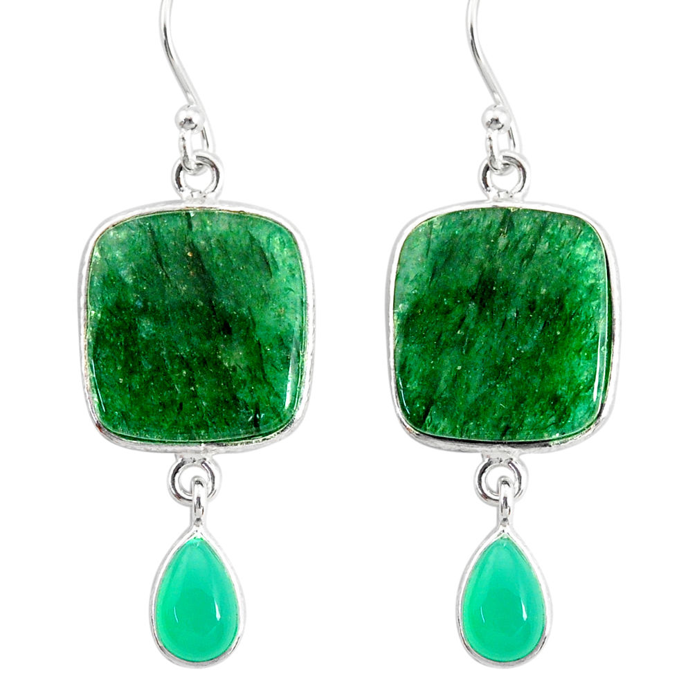 19.73cts natural green moss agate chalcedony 925 silver dangle earrings r86767