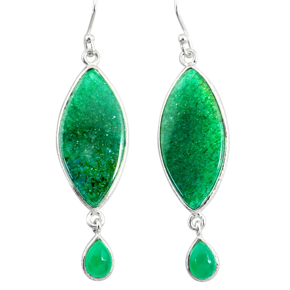 21.01cts natural green moss agate chalcedony 925 silver dangle earrings r86769