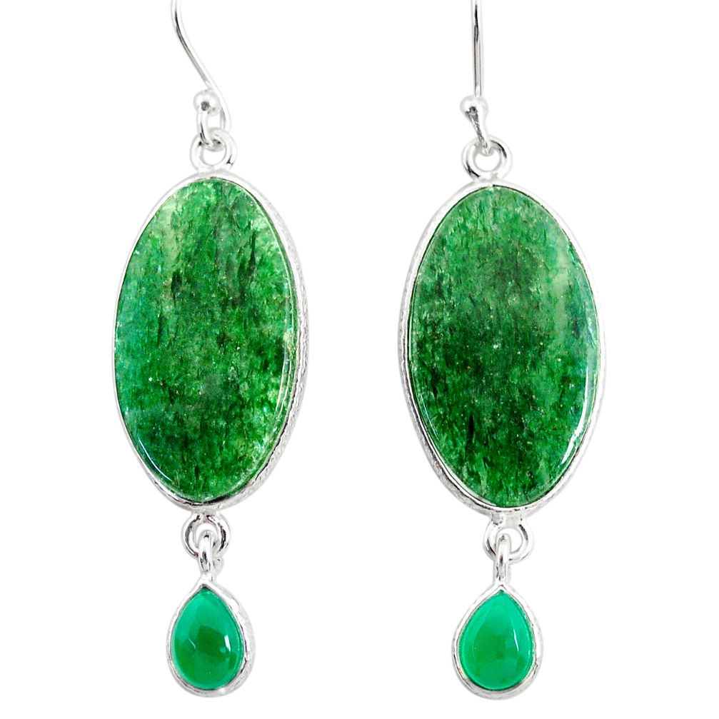 19.73cts natural green moss agate chalcedony 925 silver dangle earrings r86770