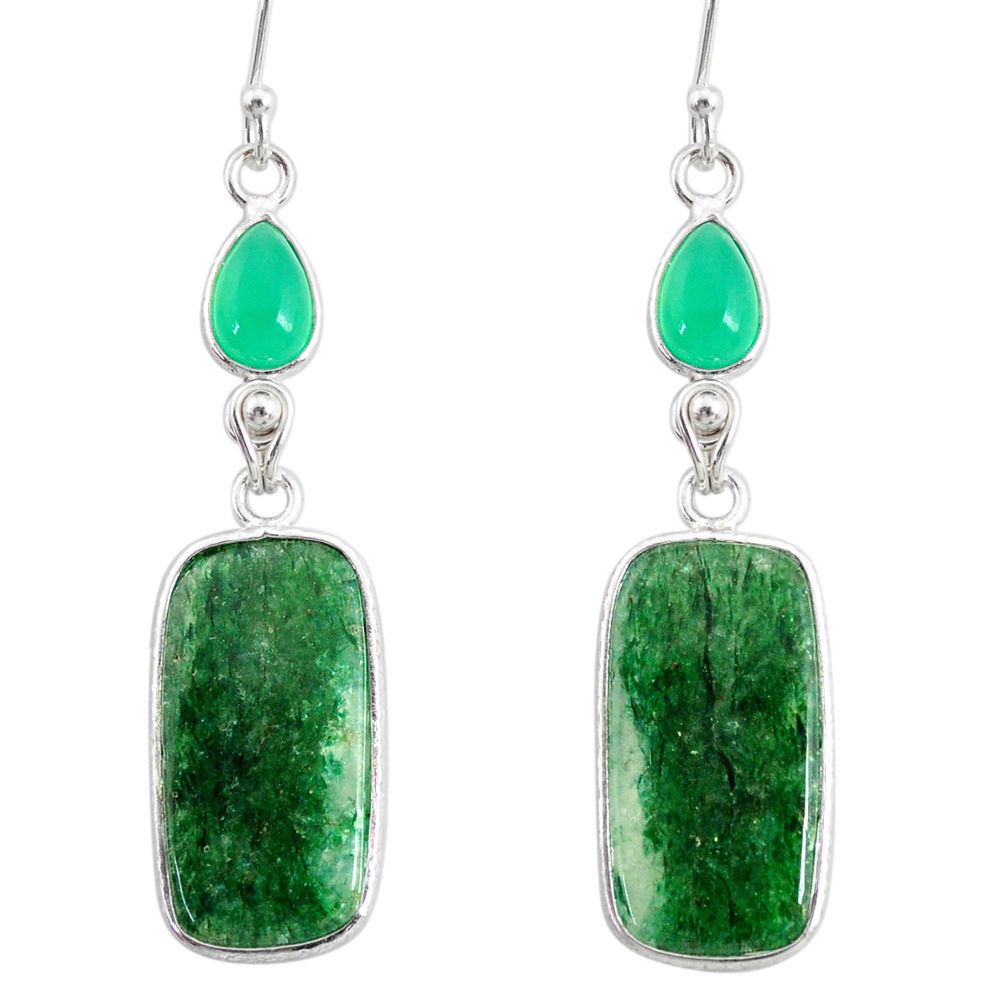 19.79cts natural green moss agate chalcedony 925 silver dangle earrings r86772