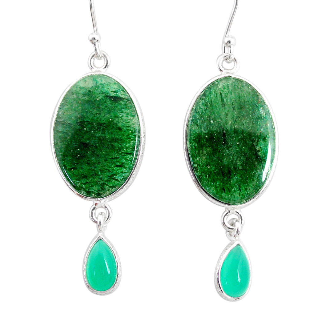 18.57cts natural green moss agate chalcedony 925 silver dangle earrings r86774