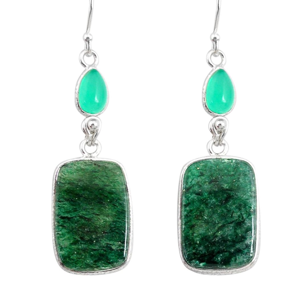 21.01cts natural green moss agate chalcedony 925 silver dangle earrings r86778