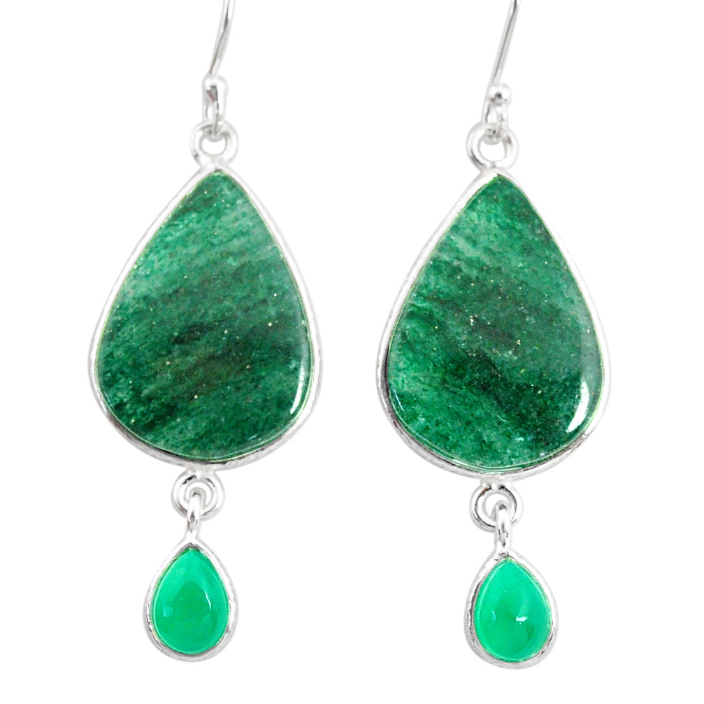 18.57cts natural green moss agate chalcedony 925 silver dangle earrings r86892