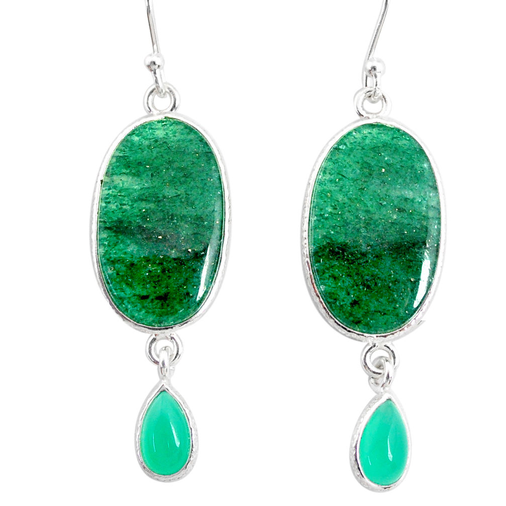 17.82cts natural green moss agate chalcedony 925 silver dangle earrings r86893