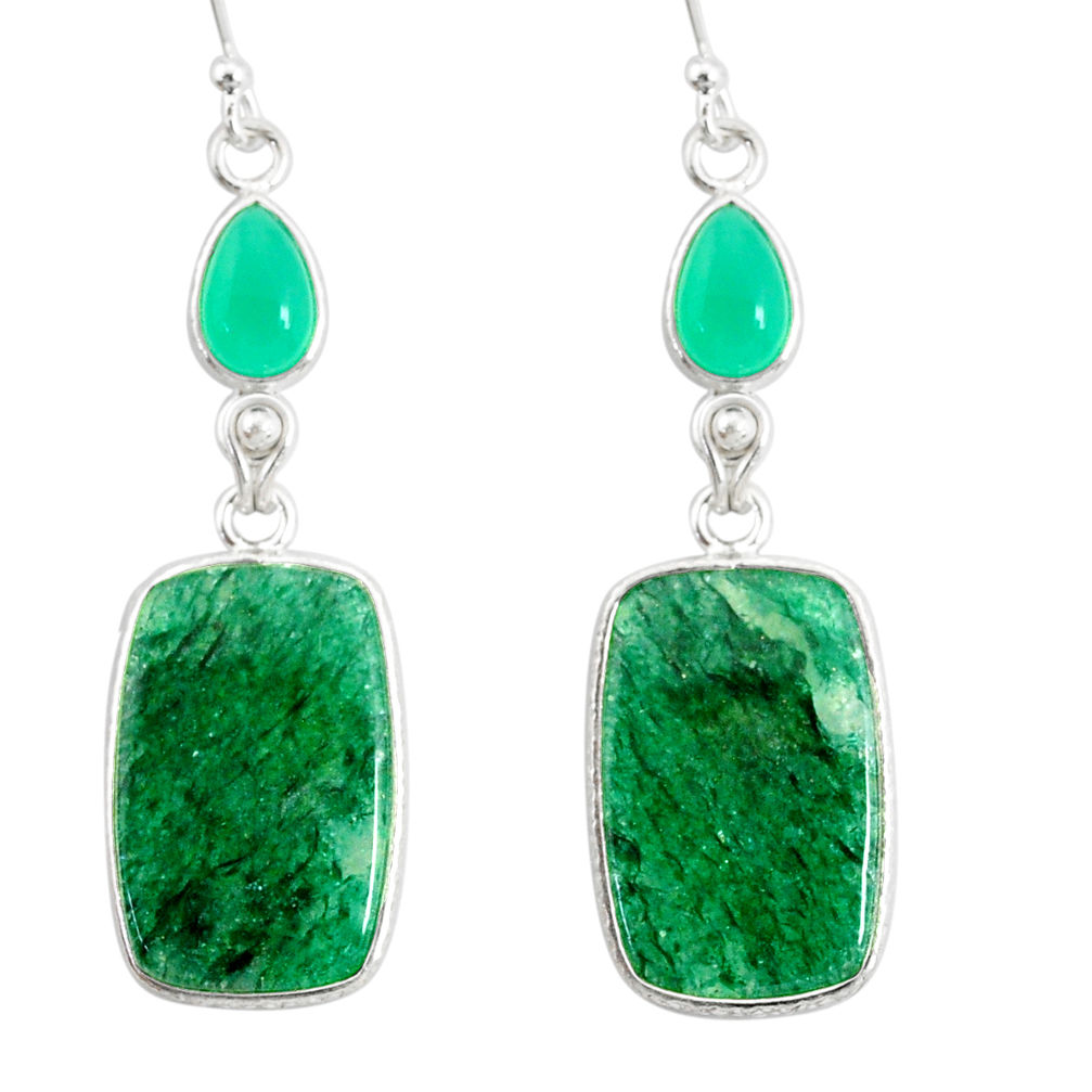 17.85cts natural green moss agate chalcedony 925 silver dangle earrings r86898