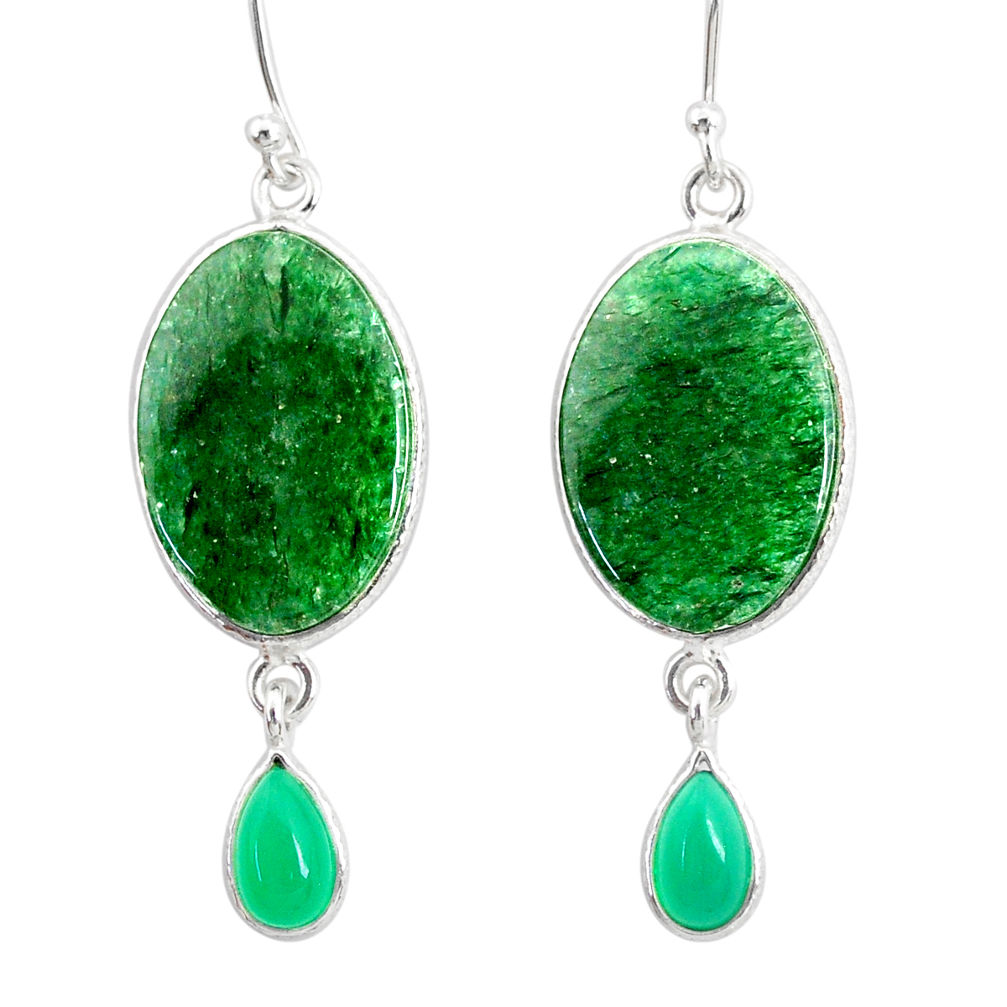 17.43cts natural green moss agate chalcedony 925 silver dangle earrings r86899