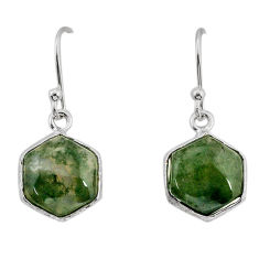 7.92cts natural green moss agate hexagon 925 sterling silver earrings y75773