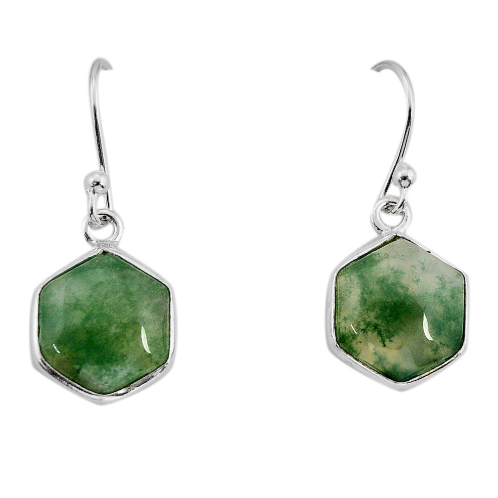 7.31cts natural green moss agate hexagon 925 sterling silver earrings y75774
