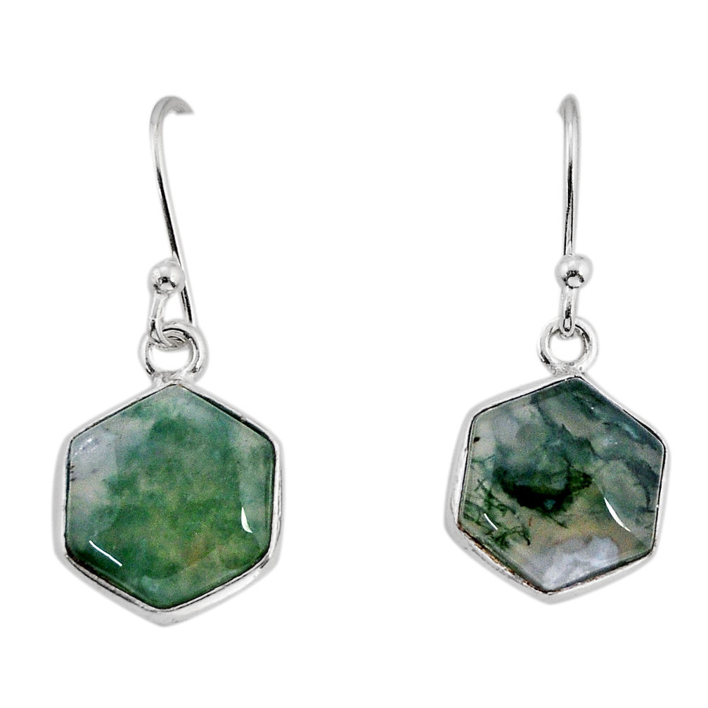 6.89cts natural green moss agate hexagon 925 sterling silver earrings y75777
