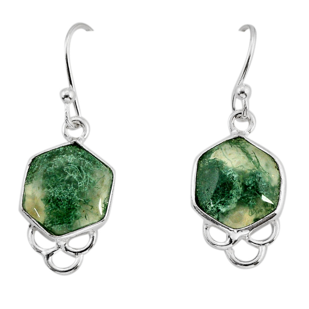 7.39cts natural green moss agate hexagon 925 sterling silver earrings y75779