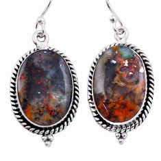16.65cts natural green moss agate oval sterling silver dangle earrings n39660