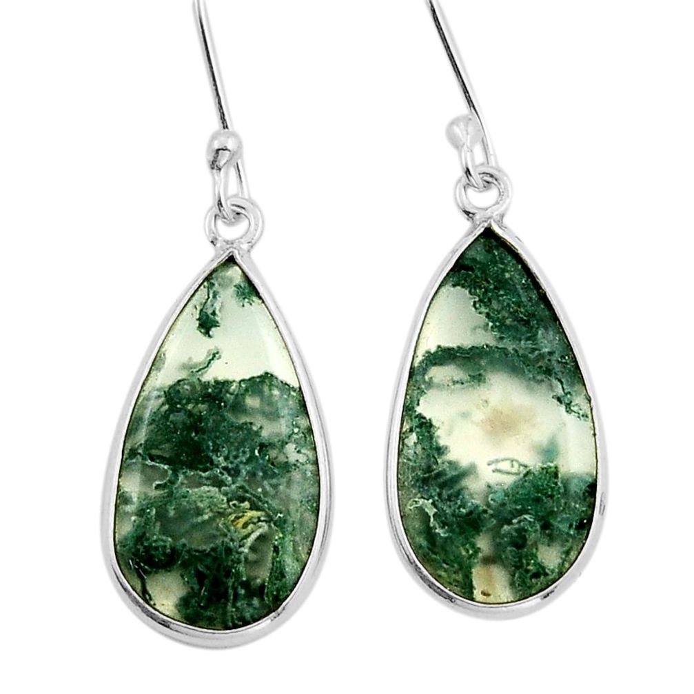 9.16cts natural green moss agate pear 925 sterling silver dangle earrings n8832