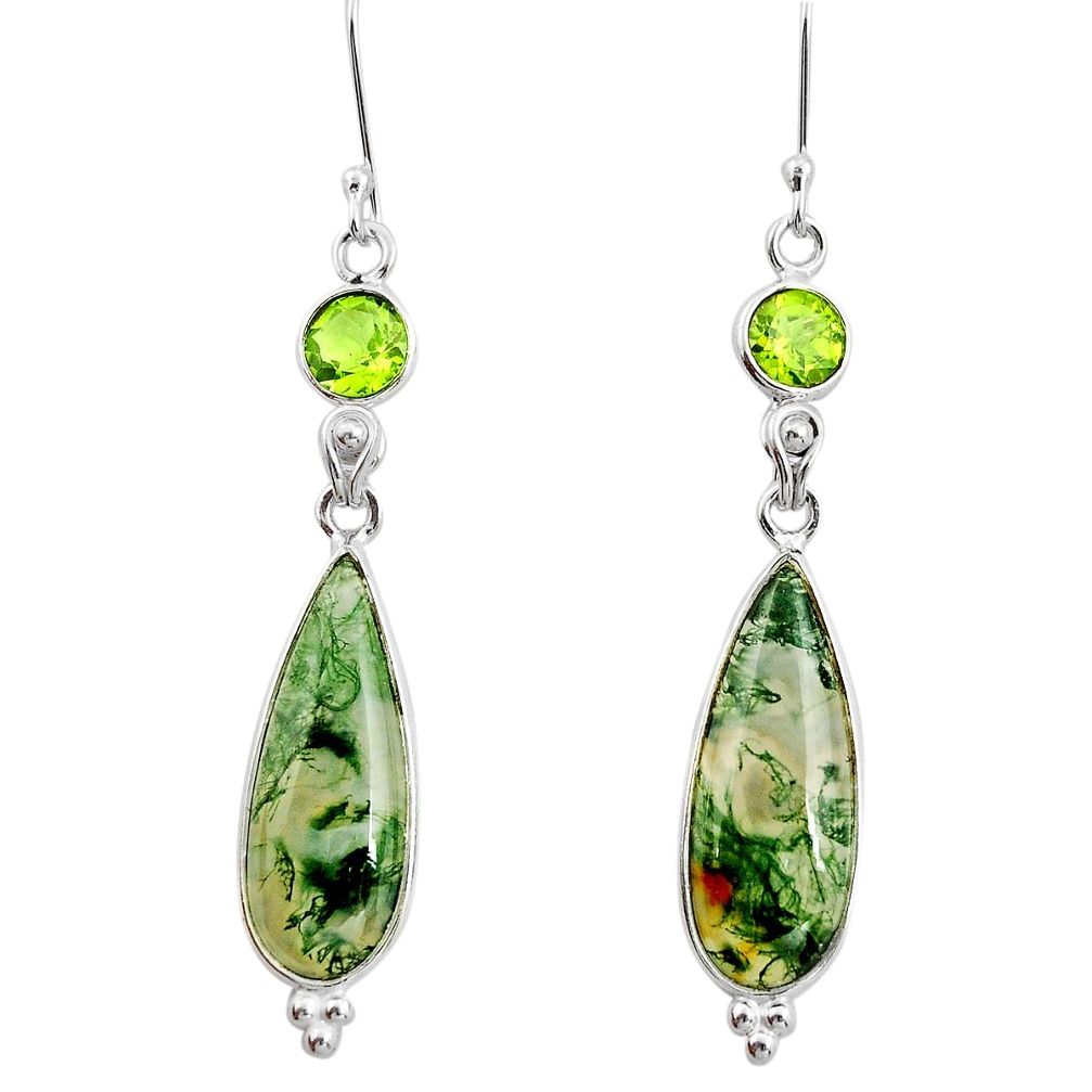 5.75cts natural green moss agate peridot 925 silver dangle earrings r26600