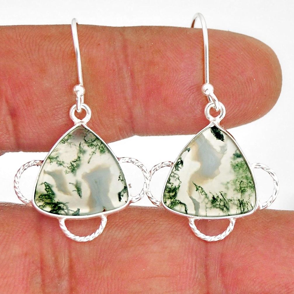 9.13cts natural green moss agate trillion 925 sterling silver earrings y77237