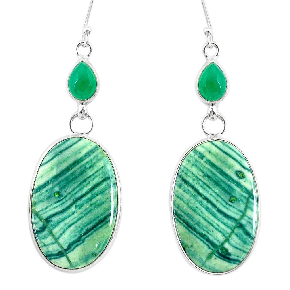 22.50cts natural green opal chalcedony 925 silver dangle earrings r86828