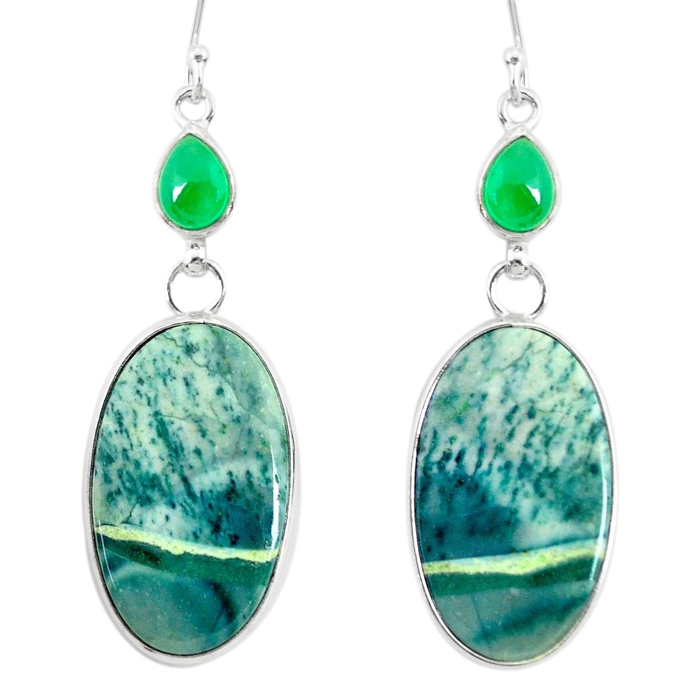 21.41cts natural green opal chalcedony 925 silver dangle earrings r86833
