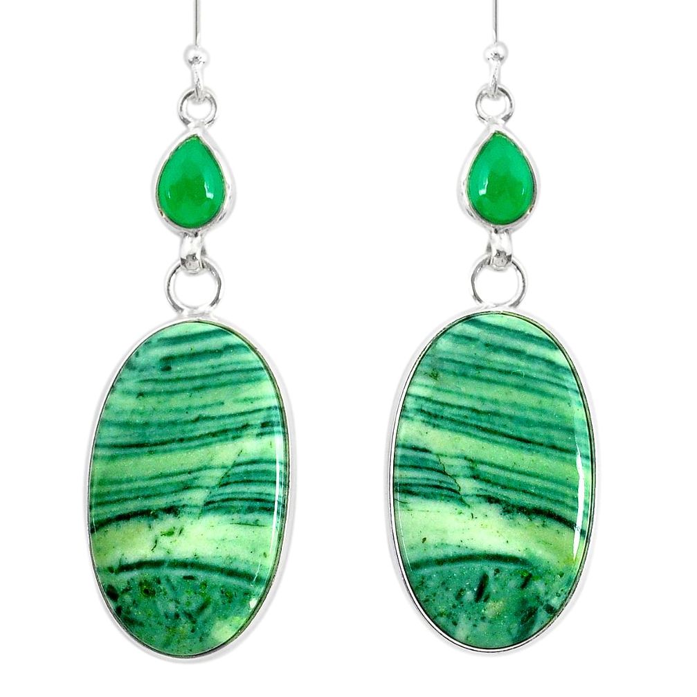 25.25cts natural green opal chalcedony 925 silver dangle earrings r86837