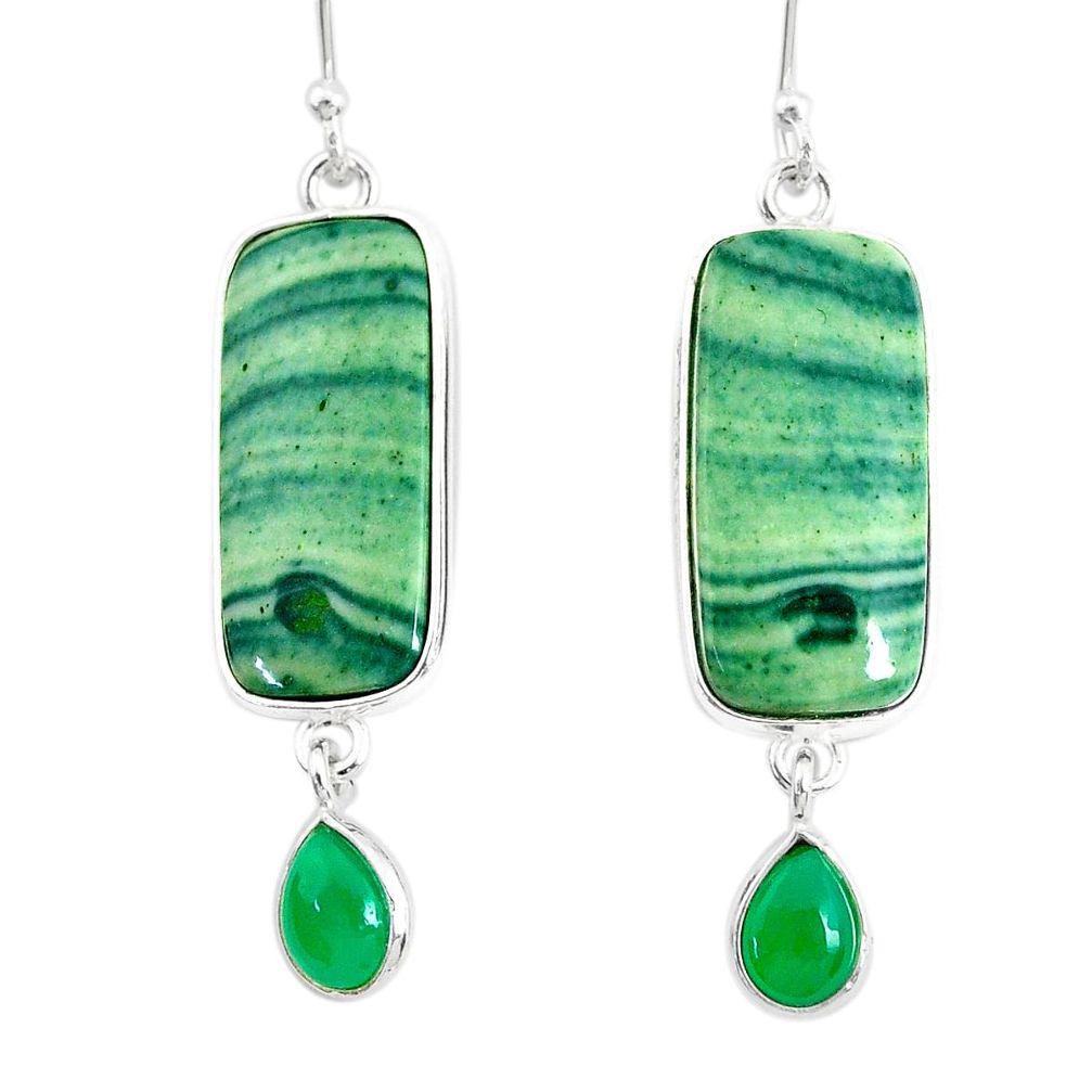 19.49cts natural green opal chalcedony 925 silver dangle earrings r86849