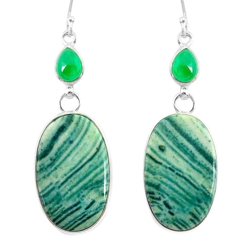 24.61cts natural green opal chalcedony 925 silver dangle earrings r86853