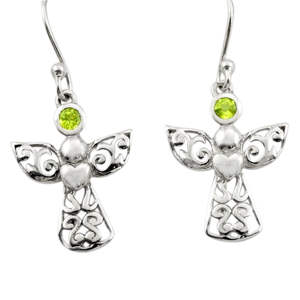 0.99cts natural green peridot 925 silver dangle birds charm earrings r25961