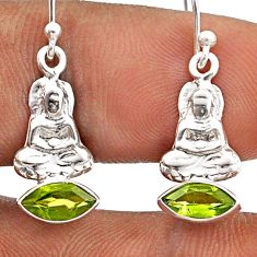 2.89cts natural green peridot 925 sterling silver buddha charm earrings t85395