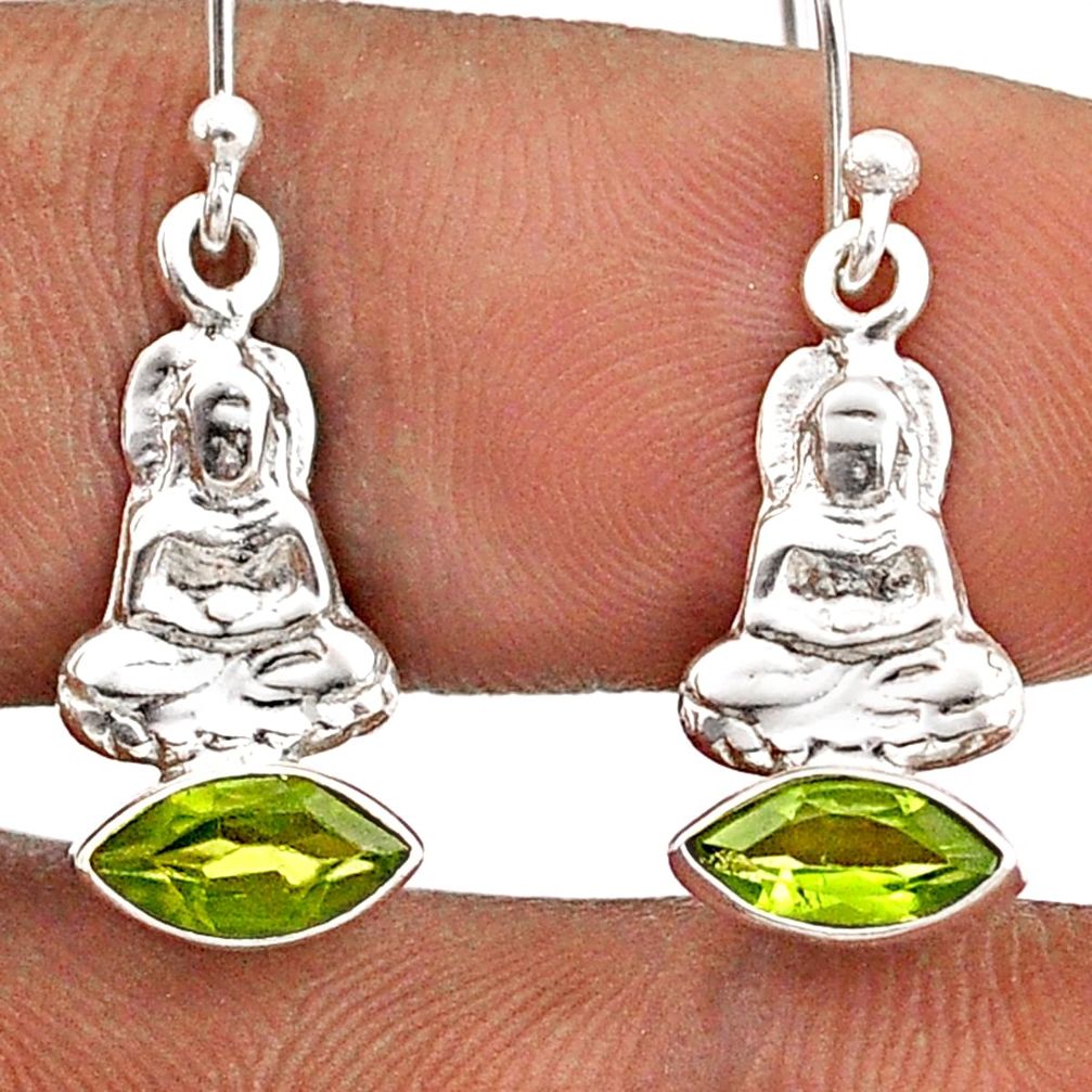 2.98cts natural green peridot 925 sterling silver buddha charm earrings t85396