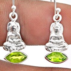 2.96cts natural green peridot 925 sterling silver buddha charm earrings t85398