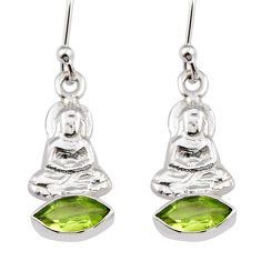 2.90cts natural green peridot 925 sterling silver buddha charm earrings y39332