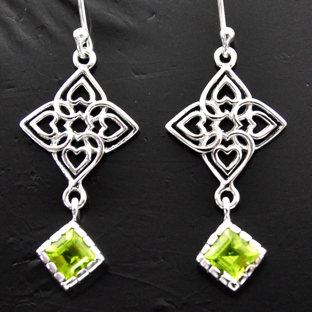 3.13cts natural green peridot 925 sterling silver dangle earrings jewelry d40174