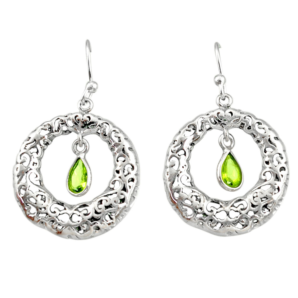 2.23cts natural green peridot 925 sterling silver dangle earrings jewelry r33027