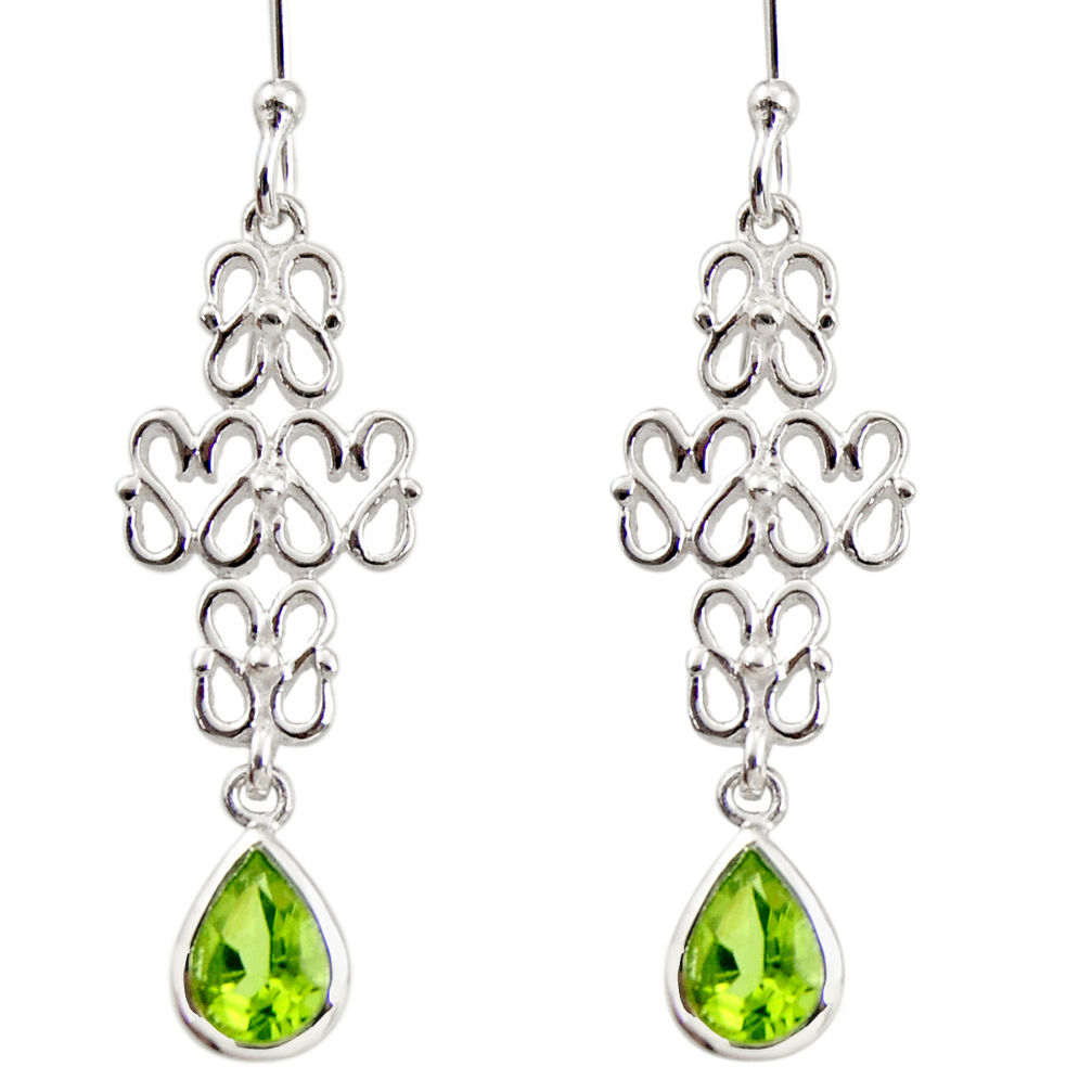 3.40cts natural green peridot 925 sterling silver dangle earrings jewelry r36881