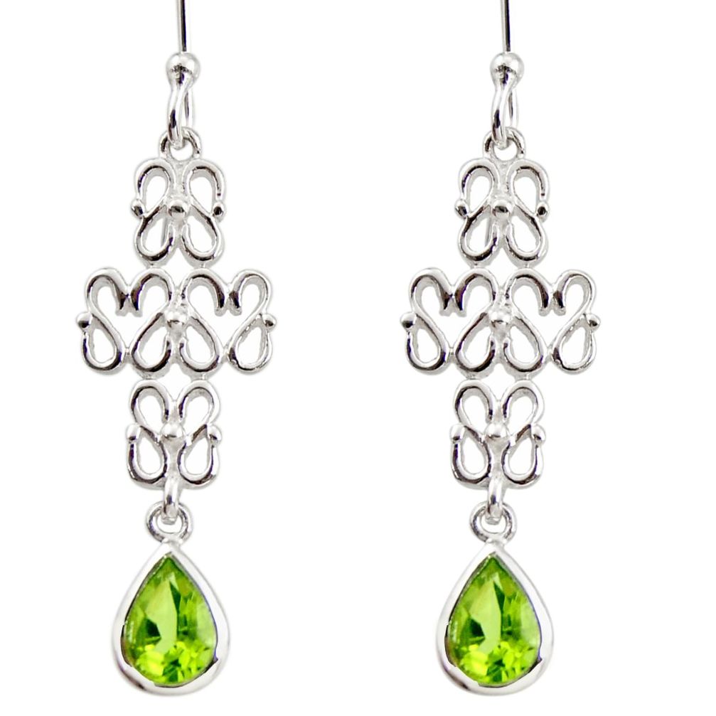 3.41cts natural green peridot 925 sterling silver dangle earrings jewelry r36883