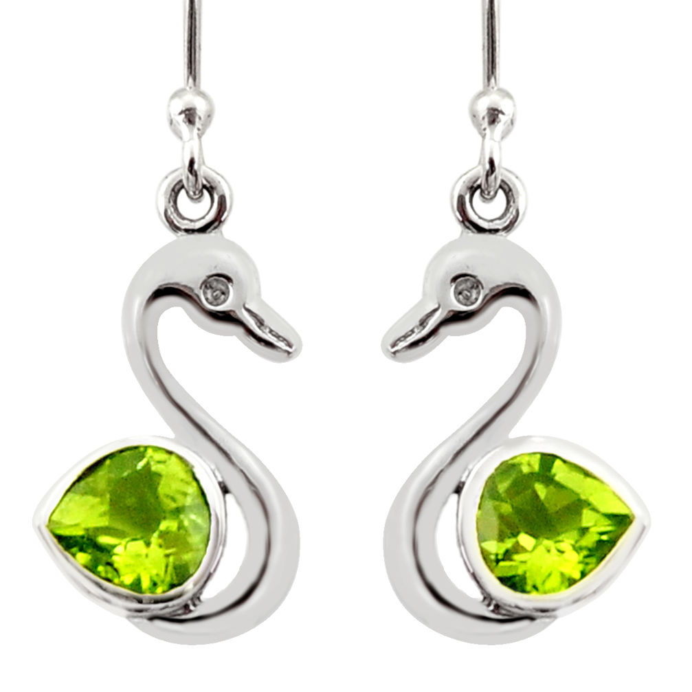 2.60cts natural green peridot 925 sterling silver duck charm earrings d40068