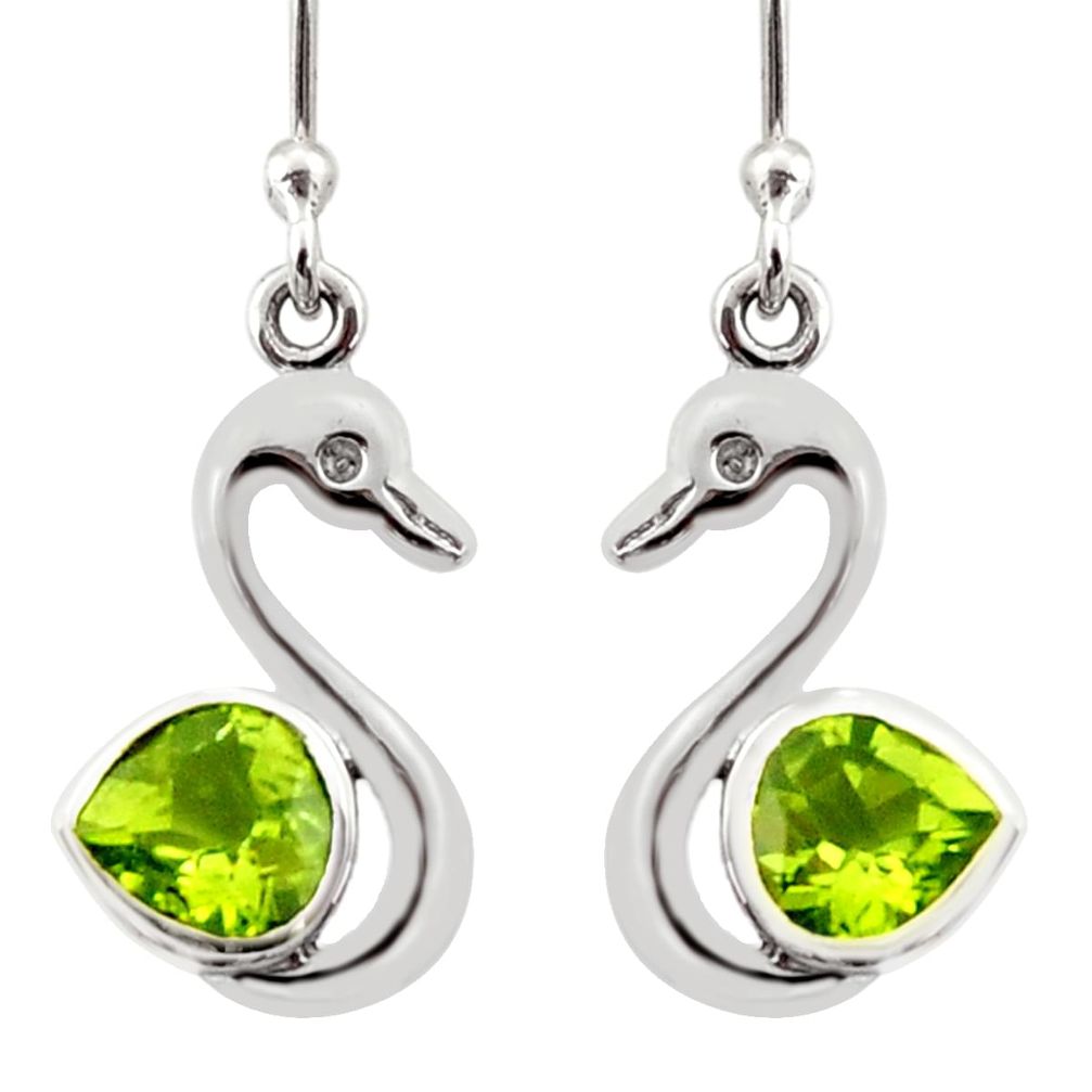 green peridot 925 sterling silver duck charm earrings d40071