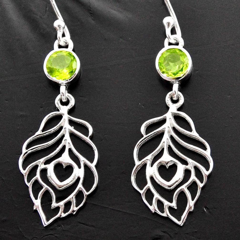 1.81cts natural green peridot 925 sterling silver feather charm earrings d40163