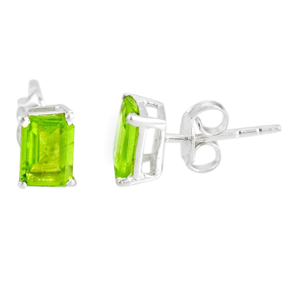 3.03cts natural green peridot 925 sterling silver stud earrings jewelry r77037