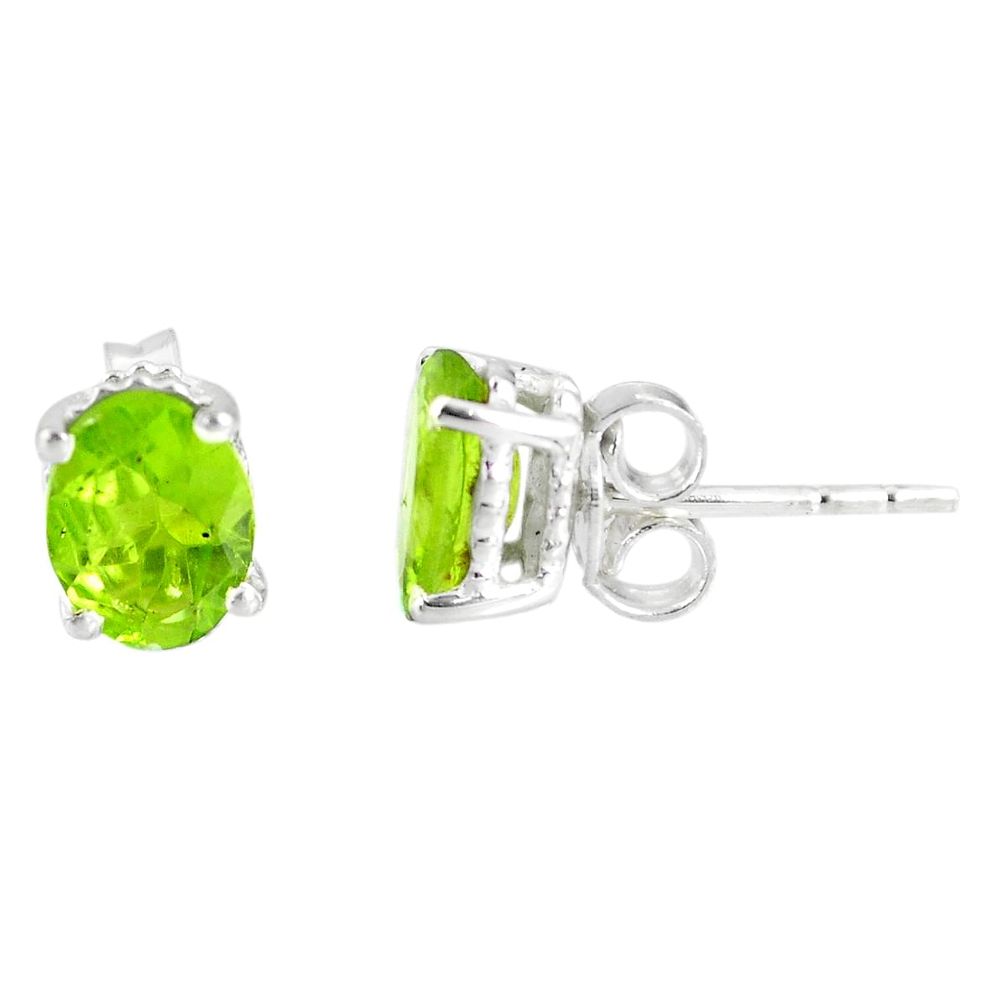 3.46cts natural green peridot 925 sterling silver stud earrings jewelry r77075