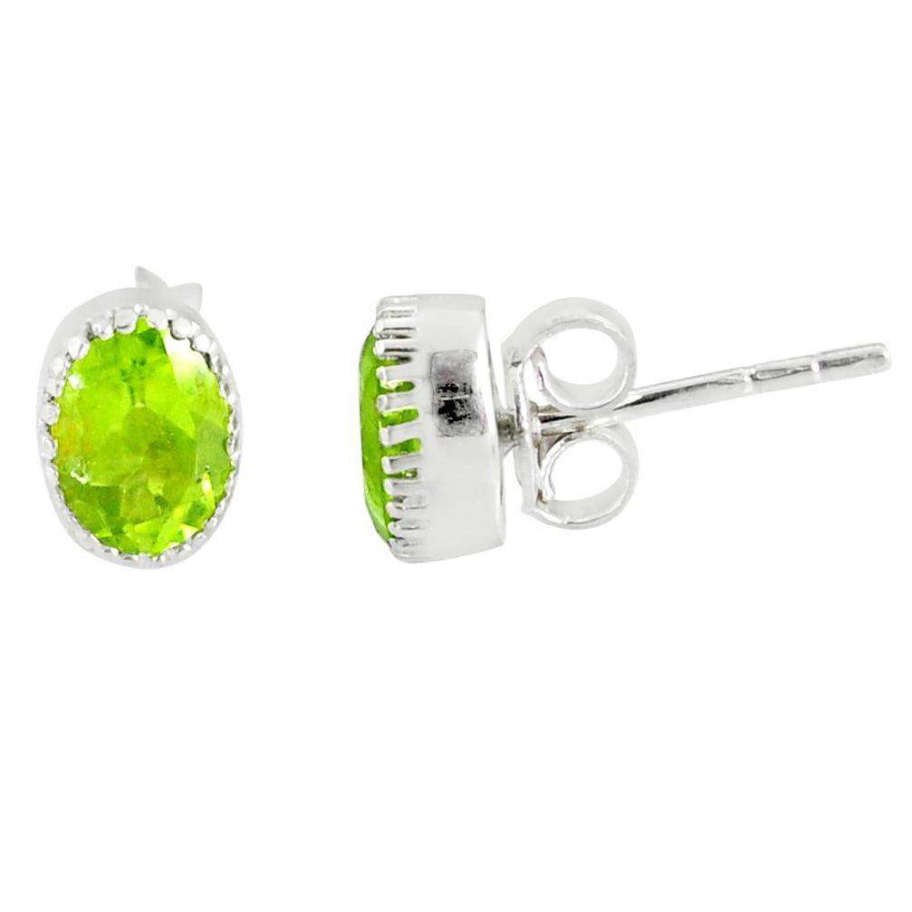 3.18cts natural green peridot 925 sterling silver stud earrings jewelry r77123