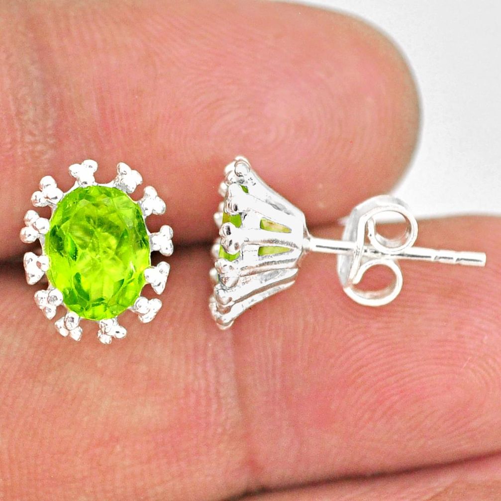 3.62cts natural green peridot 925 sterling silver handmade stud earrings r82901