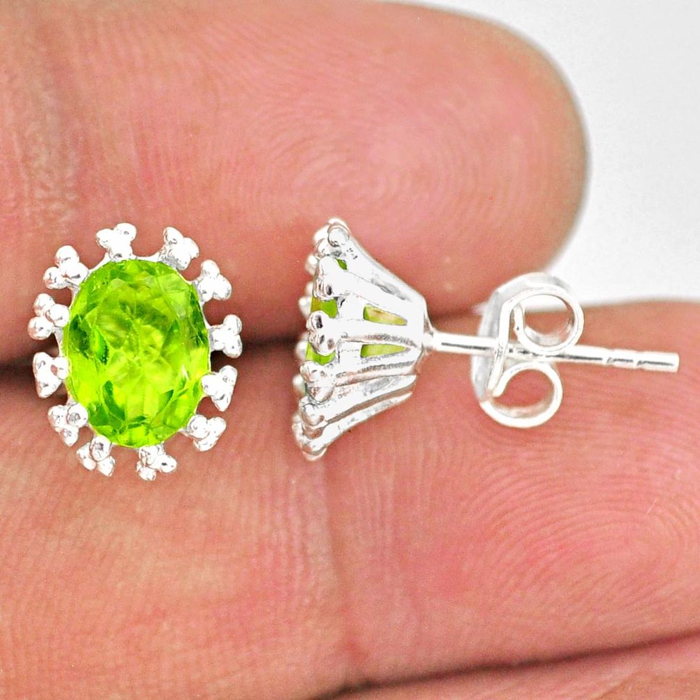 3.97cts natural green peridot 925 sterling silver handmade stud earrings r82903