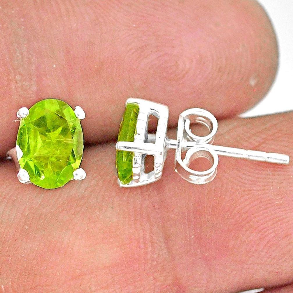 3.70cts natural green peridot 925 sterling silver handmade stud earring r83685