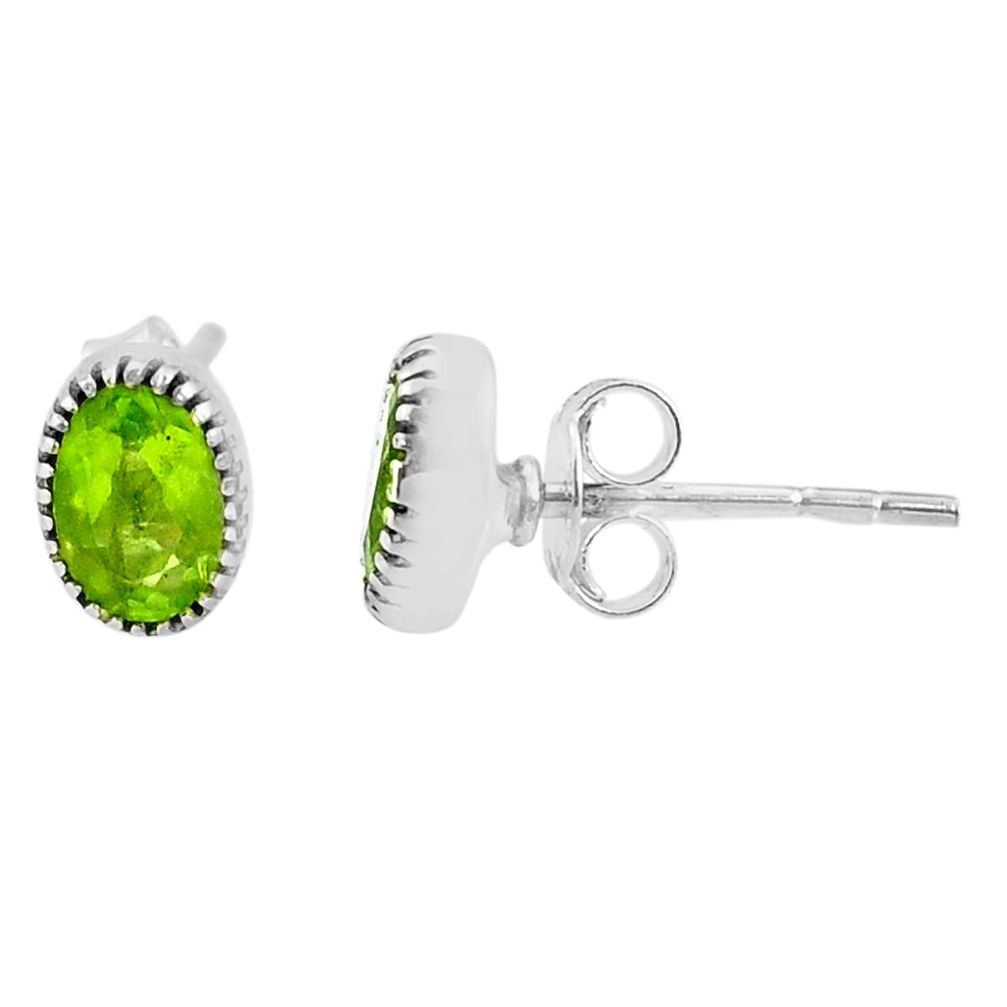 1.96cts natural green peridot 925 sterling silver stud earrings jewelry r87497