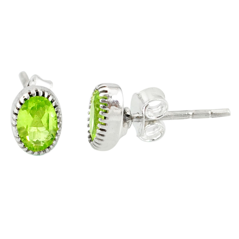 2.83cts natural green peridot 925 sterling silver stud earrings jewelry r87550