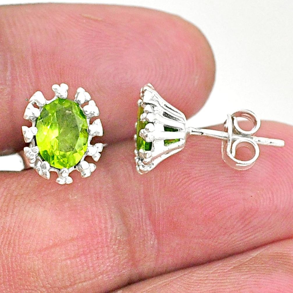 4.45cts natural green peridot 925 sterling silver handmade stud earrings t3702