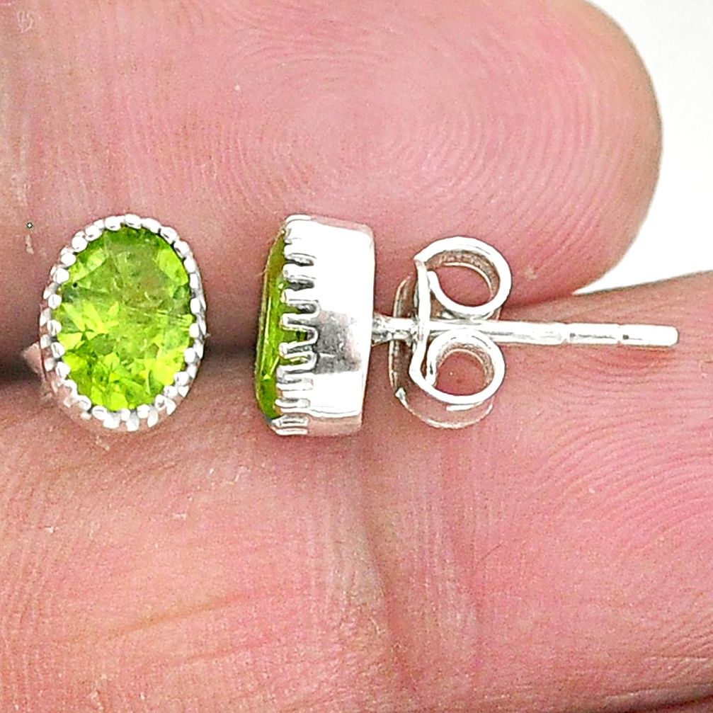 3.40cts natural green peridot 925 sterling silver stud earrings jewelry t4442